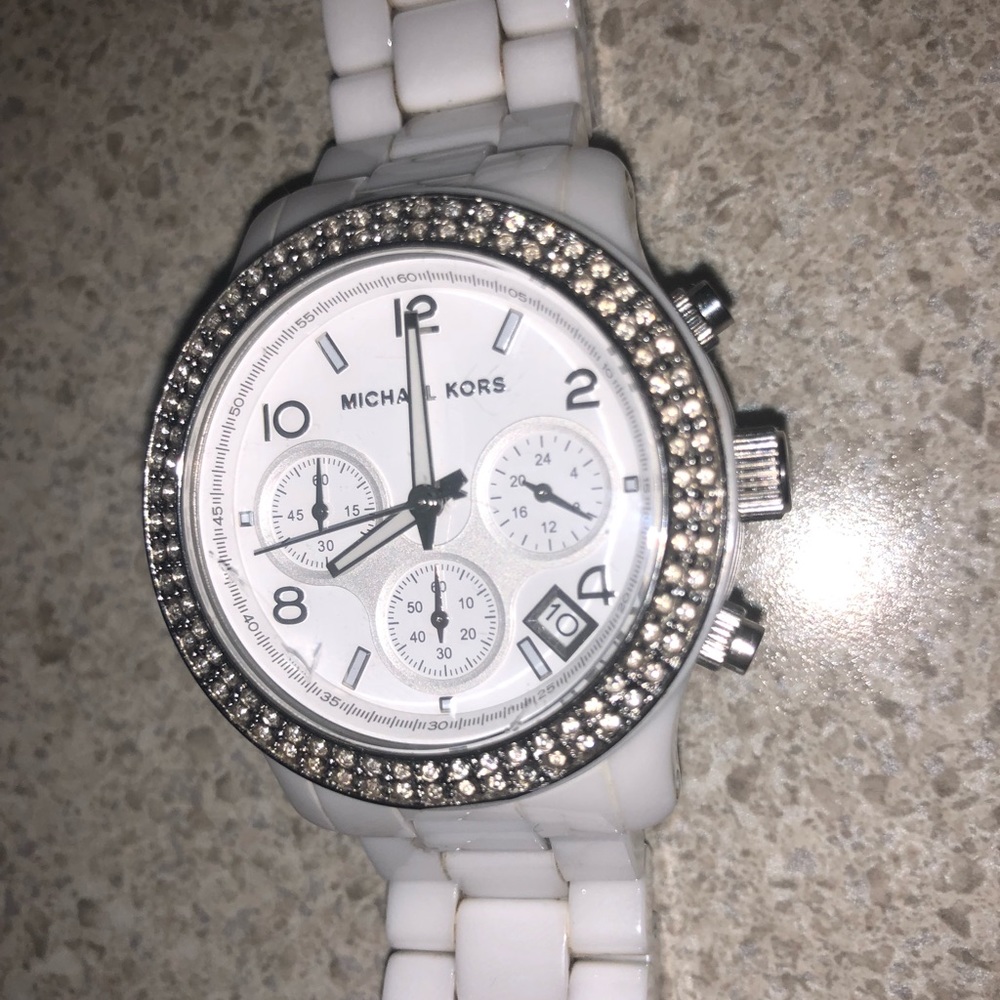 Michael Kors White Watch with diamonds around face